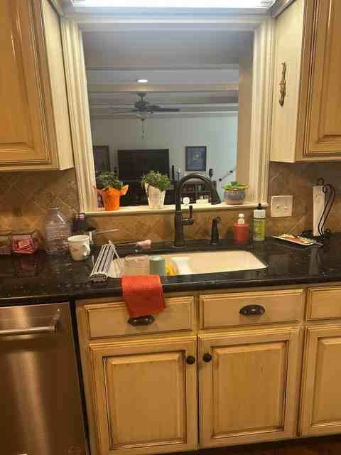 Kitchen before remodel — dated cabinets and countertops